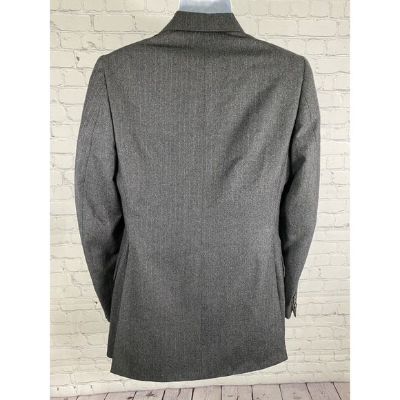 VTG Britches Of Georgetowne Dark Gray Wool Striped Two Button Blazer Jacket 38S - Picture 4 of 12